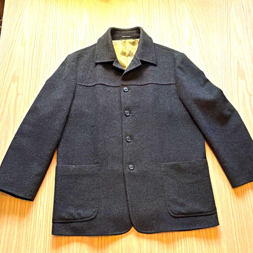 Ibiza Tapas Men's 42 Black Wool Cashmere Lined Overcoat Button Front